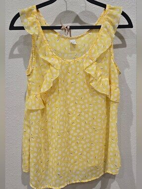 Old Navy Yellow Ruffle-Sleeve Camisole with White Leaf Print